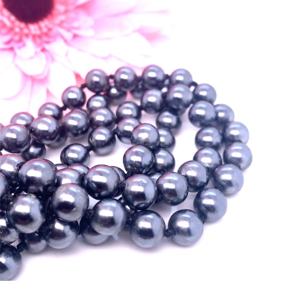 8MM Black Pearl Necklace 35” - Picture 3 of 3